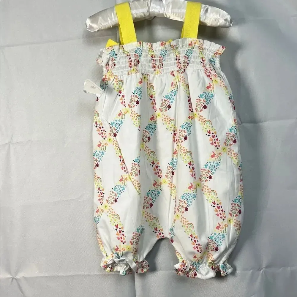Lullaby Lane yellow and white Sleeveless smocked one piece romper 6-9 months NWT